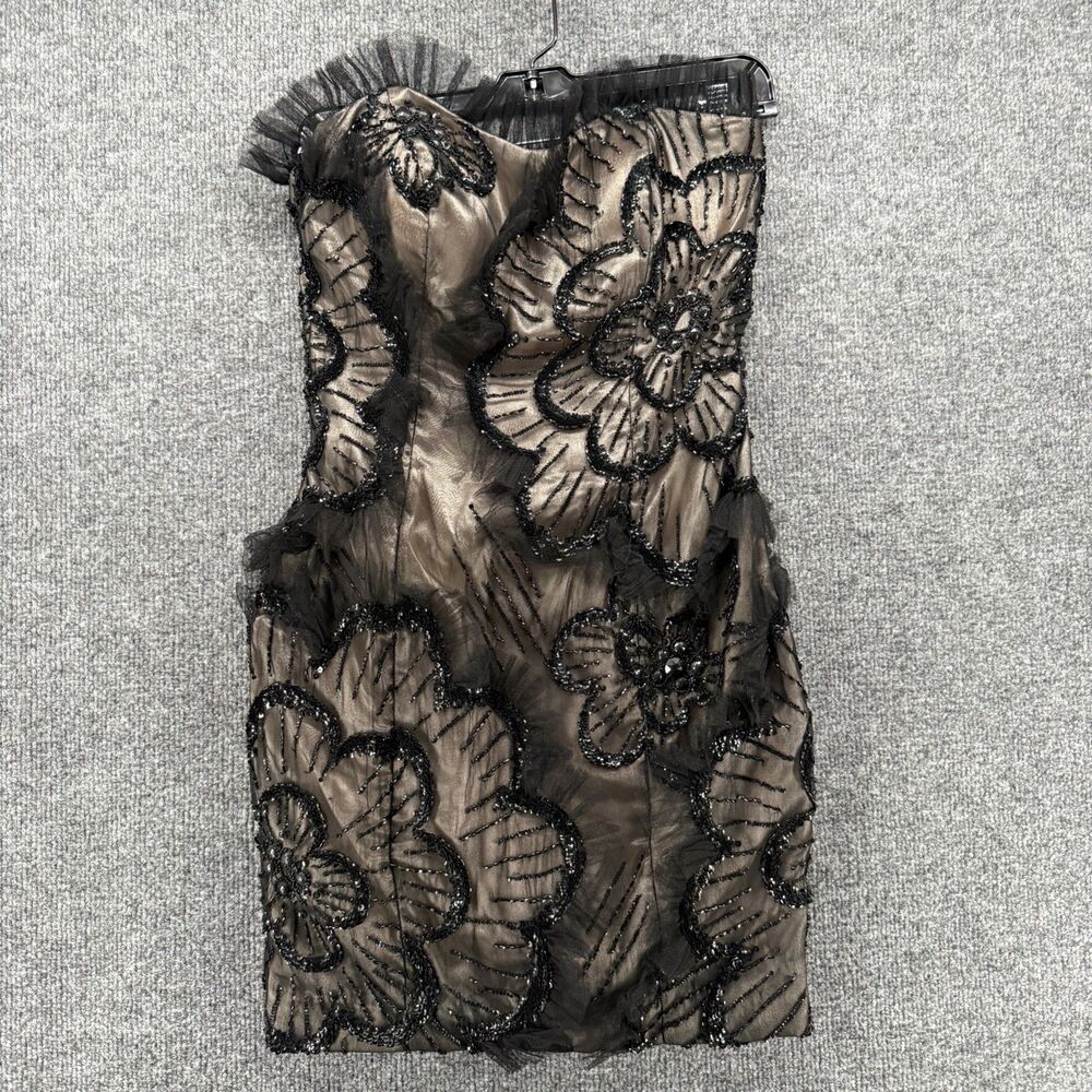 Alyce Designs Silk Dress 10 Floral Beaded Embroidered Strapless Formal‎ Evening
